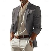 billige Lin blazer-Herre Blazer i lin Sport Coat Mote Fritid Ensfarget Blazer Sjø blå Himmelblå Mørkegrå Standard passform Enkelt Brystet Enn-knapp