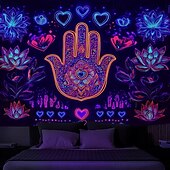 billiga Blacklight tapestries-Blacklight Tapestry Glow in the Dark Glow Party UV Reactive Boho Trippy Misty Hanging Tapestry Wall Art Mural Living Room Bedroom