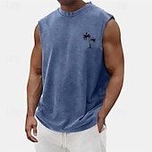 cheap Tank Tops-Men&#039;s Tank Top Vest Top Undershirt Sleeveless Shirt Sleeveless Crew Neck Summer Coconut Tree Fashion Designer Basic Classic Vacation Street Going out Black Light Green Blue Top Tee for Men