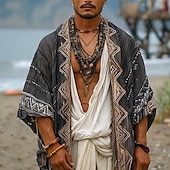 preiswerte Freizeithemden für Herren-Herren Hemd Freizeithemd Strandhemd Schultertücher Grau Halbarm Geometrisch Urlaub Hawaiianisch Bekleidung Polyester Mode Ethnisch Lässig Bequem
