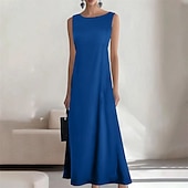 economico maxi abito nero-Per donna Abito Lungo Maxi Abito Vestito Casual Abito Estivo Moda All'aperto Feste Ferie Vestibilità regolare Semplice Senza Maniche Girocollo Blu Nero Vino Estate