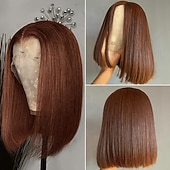 economico Parrucche lace front capelli veri-Parrucca in pizzo bobo corto 13*4 con capelli umani castani 4#, capelli umani lisci, densità 150%