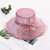 billige Partyhatter-Hatter organza Bryllup Aftenselskap Te Fest Strand Hesteløp Elegant søt stil Solbeskyttelse Med Blomster Hodeplagg Hodeplagg