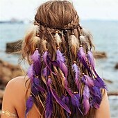 economico Accessori per acconciature-Cerchietti indiani arcobaleno boho, copricapo hippie con piume, accessori per capelli lunghi con piume regolabili per donne e ragazze
