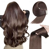 preiswerte Einklebbare Haarverlängerungen-2# dunkelbraun Remy Echthaar Tape in Extensions nahtlose glatte Haare 18 Zoll 50g 20 Stück