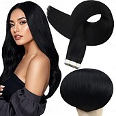 abordables Extensions Adhésives-Extensions de cheveux humains Remy à bande adhésive noire, cheveux lisses et sans couture, 18 pouces, 50 g, 20 pièces