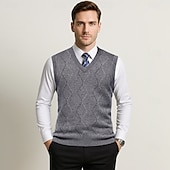 preiswerte Herren Elite Pullover &amp; Cardigans-Herren Pullunder Stricken Jacquard Geometrisches Muster V Ausschnitt Täglich Westen Urlaub Heim Bekleidung Ärmellos Sommer Frühling Schwarz Khaki S M L