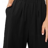 billige Shorts i bomullslin-Dame Linbukser i bomull Frekk Bukser Mote Gatemote Full lengde Naturlig عادي Lomme Elastisk midje comfy Utendørs Bekvem utendørs Ferie Aprikos Grå Svart Hvit Sommer Normal