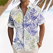 voordelige Geometrisch patroon-Voor heren Geometrisch Kleurenblok Raster / Plaid Overhemd Zomer overhemd Overhemd met knopen Korte mouw Mode-casual Buiten Vakantie Dagelijks gebruik Zomer Lente Strijkijzer 3D-afdrukken shirts met