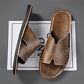 economico Infradito da Vacanza-sandali da uomo in similpelle marrone con punta aperta – comode scarpe estive slip-on per la spiaggia, la piscina o il relax casual