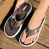 cheap Vacation Sandals-Men&#039;s Black Thick Sole Flip Flops with Soft Footbed and Fashion Strap Design for Adults Comfortable Summer Slippers for Beach Vacation Poolside Lounge Daily Shower Use