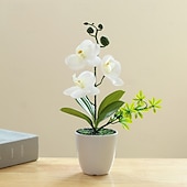 economico Piante e Fiori Artificiali-Pianta di orchidea artificiale in vaso, composizione floreale di phalaenopsis finta, orchidea di seta realistica in vaso per centrotavola da ufficio in casa