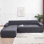 preiswerte Sofabezug-Stretch-Sofabezug, Schonbezug, Jacquard, elastisch, Sofagarnitur, Sessel, Loveseat, 4- oder 3-Sitzer, L-Form, grau, botanische Pflanzen, weich, strapazierfähig, waschbar