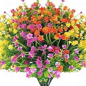 baratos Plantas e Flores Artificiais-12 maços de flores artificiais para áreas externas, eucalipto artificial, violeta e margarida, plantas artificiais resistentes a raios UV para jardim, decoração de casa, acessórios para fotografia,