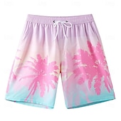 baratos Calções Elite Masculinos-Homens Calção Shorts de praia Bolsos Com Cordão Cintura elástica Gráfico Folha Árvore Respirável Secagem Rápida Comprimento do joelho Ao ar livre Férias Casa Férias Estilo Étnico Azul Céu Azul escuro
