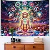 billige Blacklight -billedvev-Svarte lysvev Gløde i mørket Glødepresentasjon UV reaktiv Boho Mandala Chakara Trippy Tåkete meditasjon Hengevev Veggkunst Tapet til stue Soverom