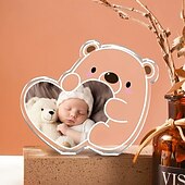 preiswerte Personalisierte Geschenke-Personalisiertes Foto-Bär-Herz-Plakette aus Acryl als Andenken, süßes Schreibtisch-Ornament mit individuellem Babyfoto für Geburtstag, Weihnachten, Muttertag, stilvolles Geschenk für Familie und