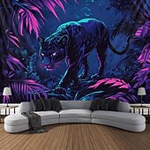 cheap Blacklight Tapestries-Blacklight Tapestry Glow in the Dark Glow Party UV Reactive Forest Animal Leopard Trippy Misty Nature Landscape Hanging Tapestry Wall Art Mural for Living Room Bedroom