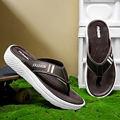 cheap Vacation Sandals-Men&#039;s Black Thick Sole Flip Flops with Soft Footbed and Fashion Strap Design for Adults Comfortable Summer Slippers for Beach Vacation Poolside Lounge Daily Shower Use