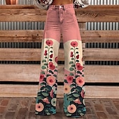 levne Spodní části-Retro Cikánský 70. léta Kalhoty Široké legované kalhoty Hippie Disko Vysoký pas Květinový Styl falešných džínů Maškarní kostým Dámské Karneval Běžné / Denní hudební festival Retro tematická párty