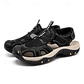 voordelige Buitensandalen-Bruine gesloten heren outdoor wandelsandalen met ademend mesh bovenwerk, gevoerde zool, avontuurlijke stijl voor volwassenen, geschikt voor bergpaden, boswandelingen, zomerkamperen
