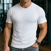 levne Pánská trička pro volný čas-Pánské Tričko Svalová košile Tričko s žebrovaným úpletem Tričko Top Krátké rukávy Tričkový Léto Celý rok Bez vzoru Pit Strip Módní Designové Základní Jednoduchý Dovolená ulice Ležérní Bílá Černá Šedá