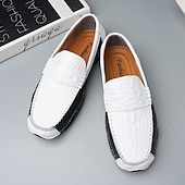 billiga Casual loafers-Vita herrloafers i konstläder med svart krokodilstruktur – eleganta och snygga slip-on-skor för semiformella evenemang, bröllop och avslappnade sammankomster