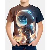 halpa Poikien 3D-näkö ja geometria-Poikien 3D Astronautti T-paita Lyhythihainen Kesä Kevät Muoti Perus Lapset 4-12 vuotta Tiukka pyöreä kaula-aukko ulko- Kausaliteetti Päivittäin Normaali