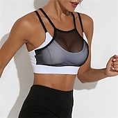 baratos Camisa Feminina-Mulheres Cor Sólida Sutiã de tênis Sutiã Esportivo Com Transparência Resistente ao Choque Pavio Humido Respirável Tênis Golfe Pickleball Halter pescoço Com Alças Finas Preto Branco + preto Verde