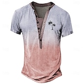 preiswerte Ethnischer Stil-Herren Farbverlauf T Shirt Henley Hemd T-Shirt Kurzarm Designer Basic Klassisch Outdoor Lässig Täglich Sommer Blau Purpur Grün Henley Henley T-Shirt