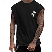 ieftine Tricouri de Sală-Bărbați Bluză Vest Top Sub Cămașă Cămașă fără mâneci Fără manșon Stil Nautic Vară Copac de cocos Modă Designer De Bază Imprimeu Vacanță Stradă Ieșire Negru Alb Albastru Deschis Top tricou pentru