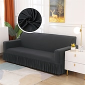baratos Cobertura de Sofa-Capa de sofá com saia de cor sólida estilo saia de sofá simplicidade para sala de estar capas de sofá estilos sazonais capa elástica para sofá toalha de sofá protetor de cadeira 1 peça