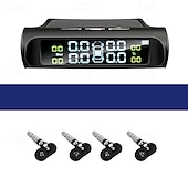 abordables Outils de réparation pour véhicule-Système de surveillance de la pression des pneus solaire TPMS pour voiture – Affichage sans fil avec alarme de température et de pression, chargement USB, 4 capteurs
