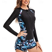 abordables Lycra de surf-Femmes Maillot de Bain Rash Guard Protection Solaire UV UPF50+ manche longue Maillot de Bain maillot de bain ​fermeture éclair sur le devant Natation Surf Plage Sports Nautiques imprimé Été Printemps