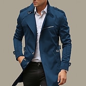 cheap Men&#039;s Trench Coat-Men&#039;s Transition Jacket Trench Coat Outdoor All Seasons Windbreaker Outerwear Clothing Apparel Streetwear Plain Front Pocket Lapel Single Breasted