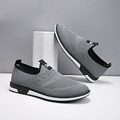 billige Slip-ons og loafers til herrer-Grå strikkede slip-on-sneakers for menn med elastisk passform – pustende, fleksible sko for løping, sport og aktiv livsstil