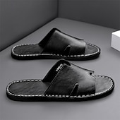 economico Infradito da Vacanza-sandali da uomo in similpelle marrone con punta aperta – comode scarpe estive slip-on per la spiaggia, la piscina o il relax casual