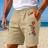 economico Vacanza-Per uomo Shorts Shorts di Lino Pantaloncini Estivi Shorts da Spiaggia Coulisse Elastico in vita Semplice Fiore / Floreale Comodità Traspirante Lunghezza al ginocchio All&#039;aperto Quotidiano Ferie