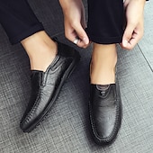 tanie Buty casual slip-on-męskie, brązowe, swobodne mokasyny z cholewką z miękkiej skóry ekologicznej, ręcznie szytymi detalami i wytrzymałą gumową podeszwą – idealne do codziennego noszenia i aktywności na świeżym powietrzu
