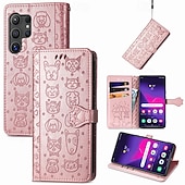 Недорогие Чехлы для Samsung-телефон Кейс для Назначение SSamsung Galaxy S24 S23 S22 S21 Ultra Plus S24 ФЭ А55 А35 А25 А15 5Г S25 Ультра Кошелек для карт Откидная крышка с ремешком на запястье Защита от удара Кот С собакой