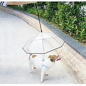 abordables Paraguas-Paraguas para perros pequeños, correa transparente para paraguas, impermeable, paraguas para pasear perros con cadena de metal, equipo de lluvia para exteriores para mascotas.
