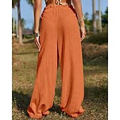 cheap Plain Cotton Linen Pant-Women&#039;s Cotton Linen Pants Slacks Streetwear Casual Full Length Natural Plain Pocket Elastic Drawstring Design Comfy Outdoor Vacation Going out Orange Beige Summer Regular Fit
