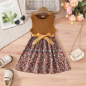 preiswerte Casual Kleider-Kinder Mädchen Kleid Blumenkleid Schmetterling Blume Ärmellos Outdoor Lässig Knotenbinde Mode Niedlich Polyester Knielang Freizeitkleid A Linie Kleid Sommer Frühling Ab 4 Jahren Rosa Wein Purpur