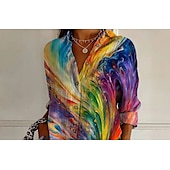 ieftine Topuri de artă și design pentru femei-Pentru femei Cămașă Grafic Geometric Casual Boho Manșon Lung Guler Cămașă Topuri obișnuite Zilnic Ieșire Ținute de petrecere Peteci Nasturi Imprimeu Curcubeu Primăvară, toamnă, iarnă, vară