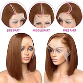 economico Parrucche lace front capelli veri-Parrucca in pizzo bobo corto 13*4 con capelli umani castani 4#, capelli umani lisci, densità 150%