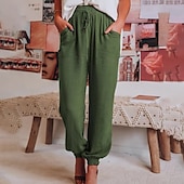 abordables jambe large et taille haute-Femmes Slacks Pantalons Occasionnel Longueur complète Naturel Uni Avec Poches Conception à cordon élastique Confortable Extérieur Fête Décontracté Quotidien Week-end Vin Noir Vert Claire Vert Véronèse