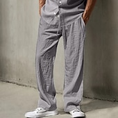 cheap Classic-Men&#039;s Linen Pants Trousers Summer Pants Baggy Pants Beach Pants Drawstring Elastic Waist Straight Leg Plain Comfort Breathable Full Length Daily Holiday Going out Fashion Classic Style Black White