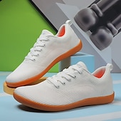 cheap Men&#039;s Sneakers-Men&#039;s White Knit Sneakers with Bright Orange Sole – Breathable Casual Shoes for Running, Outdoor Activities and Urban Style