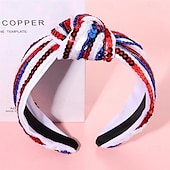 voordelige Accessoires voor haarstyling-4 juli hoofdband voor vrouwen en meisjes, 4 juli geknoopte hoofdband, rood, wit en blauw, met pailletten en kralen versierde patriottische haarband, Amerikaanse vlag, Amerikaanse onafhankelijkheidsdag