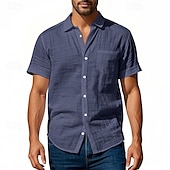 economico Camicie di lino-Per uomo Camicia Camicia di lino Camicia casual Camicia con Bottoni Camicia di cotone Semplice Vacanza Streetwear Giallo scuro Nero Bianco Blu marino Manica Corta Collo ripiegato Estate Abbigliamento
